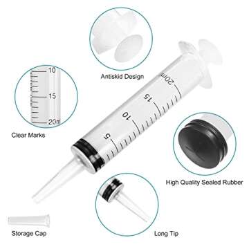 20 Pack 20ml Plastic Syringes with Covers, Large Catheter Tip Syringes Individually Sealed for Scientific Labs, Measuring, Lipgloss, Dispensing, Watering, Refilling, Multiple Uses