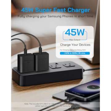 2 Pack USB C Charger Block for 45W Samsung Charger Type C Fast Charging with 6 FT Type C to C Cable Compatible with Galaxy S24 Ultra/S24+/S24/ S23 Ultra/S23/S23+/S22 Ultra/S22+/S21