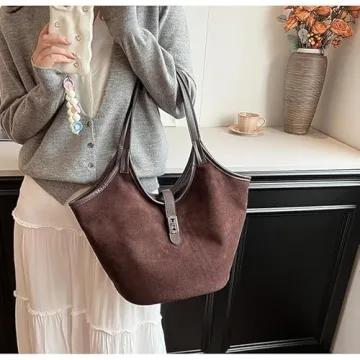 TYATVS Brown Suede Tote Bag for Women, Stylish Hobo Bag