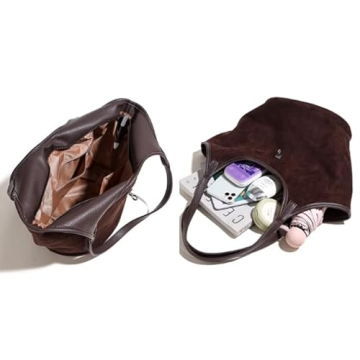 TYATVS Brown Suede Tote Bag for Women, Stylish Hobo Bag