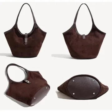 TYATVS Brown Suede Tote Bag for Women, Stylish Hobo Bag