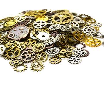 Aokbean 150 Gram Assorted Steampunk Gears Vintage Mixed Color Metal Charms Jewelry Making Resin Charms Cog Watch Wheel Steam Punk Halloween Party (Mixed Color)