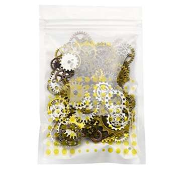 Aokbean 150 Gram Assorted Steampunk Gears Vintage Mixed Color Metal Charms Jewelry Making Resin Charms Cog Watch Wheel Steam Punk Halloween Party (Mixed Color)