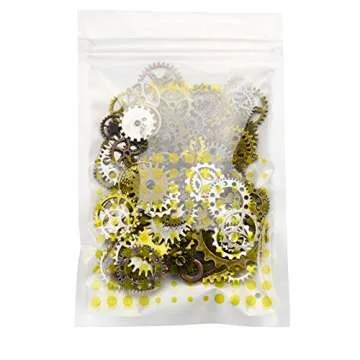Aokbean 150 Gram Assorted Steampunk Gears Vintage Mixed Color Metal Charms Jewelry Making Resin Charms Cog Watch Wheel Steam Punk Halloween Party (Mixed Color)