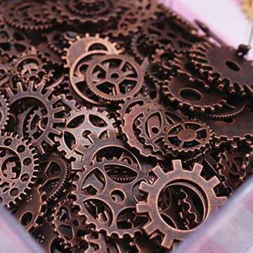 Aokbean 150 Gram Assorted Steampunk Gears Vintage Mixed Color Metal Charms Jewelry Making Resin Charms Cog Watch Wheel Steam Punk Halloween Party (Mixed Color)