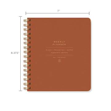 Fringe Studio "STANDARD COGNAC" NON-DATED WEEKLY PLANNER, 7" X 8.375", VEGAN LEATHER COVER, 160 PAGES, Signature Edition Collection (878003)