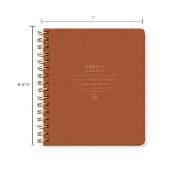 Fringe Studio "STANDARD COGNAC" NON-DATED WEEKLY PLANNER, 7" X 8.375", VEGAN LEATHER COVER, 160 PAGES, Signature Edition Collection (878003)