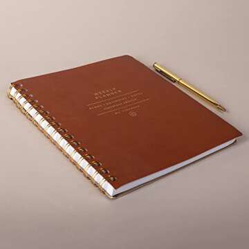 Fringe Studio "STANDARD COGNAC" NON-DATED WEEKLY PLANNER, 7" X 8.375", VEGAN LEATHER COVER, 160 PAGES, Signature Edition Collection (878003)