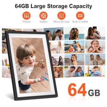 Frameo 10.1 Inch Digital Picture Frame with 1280 x 800 HD IPS Touch Screen, 64GB Large Storage and 2...
