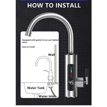 110V Tankless Heating Faucet Hot Water Heater Faucet Instant Electric Kitchen Bathroom Fast Heating Tap Water Faucet with LED Digital Display (Stainless Steel)