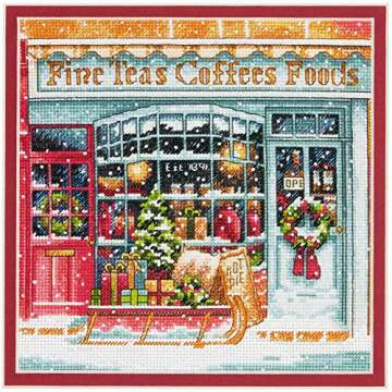 Dimensions Gold Collection Small Counted Cross Stitch Kit, 'Coffee Shoppe', 18 Count White Aida Cloth, 6'' x 6'', Black