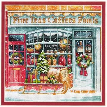 Dimensions Gold Collection Small Counted Cross Stitch Kit, 'Coffee Shoppe', 18 Count White Aida Cloth, 6'' x 6'', Black