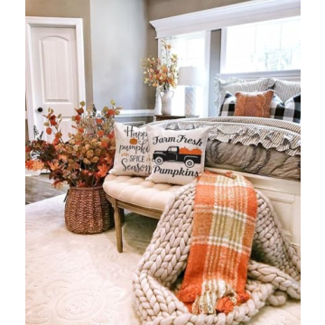 AENEY Fall Decor Pillow Covers 18x18 inch Set of 4 Fall Decorations Truck Pumpkin Patch Leaves Throw Pillows for Fall Thanksgiving Farmhouse Decorative Pillows A249