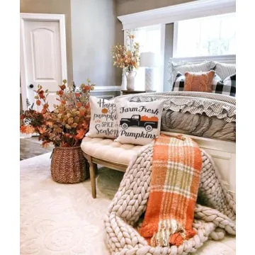 AENEY Fall Decor Pillow Covers 18x18 inch Set of 4 Fall Decorations Truck Pumpkin Patch Leaves Throw Pillows for Fall Thanksgiving Farmhouse Decorative Pillows A249