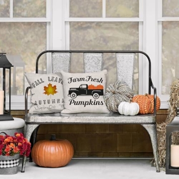 AENEY Fall Decor Pillow Covers 18x18 inch Set of 4 Fall Decorations Truck Pumpkin Patch Leaves Throw Pillows for Fall Thanksgiving Farmhouse Decorative Pillows A249
