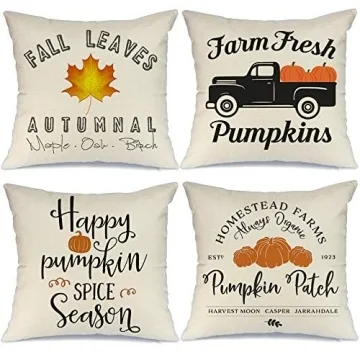 AENEY Fall Decor Pillow Covers 18x18 inch Set of 4 Fall Decorations Truck Pumpkin Patch Leaves Throw Pillows for Fall Thanksgiving Farmhouse Decorative Pillows A249