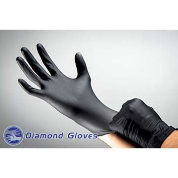 Diamond Gloves Black Advance Nitrile Examination Powder Free Gloves, Black, 6.3 mil, Heavy Duty, Med...
