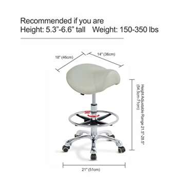Grace&Grace Ergonomic Rolling Saddle Stool Chair for Comfort