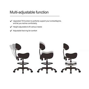 Grace&Grace Ergonomic Rolling Saddle Stool Chair for Comfort