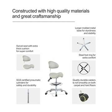 Grace&Grace Ergonomic Rolling Saddle Stool Chair for Comfort