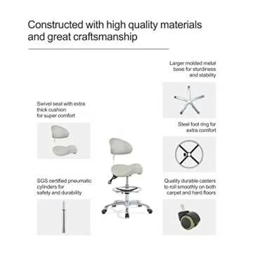 Grace&Grace Ergonomic Rolling Saddle Stool Chair for Comfort