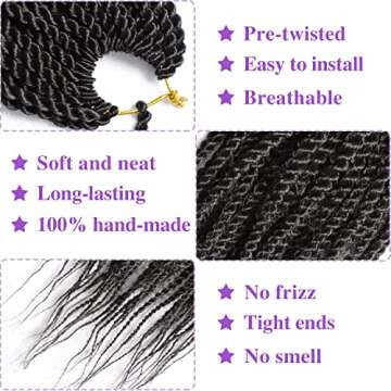 VIOLET Senegalese Twist Crochet Hair For Black Women 18 Inch Crochet Hair Pre Looped 20 Strands A Pack Crochet Braids For Black Women 9 Packs Crochet Twist Hair Hairstyles For Black Hair(18 Inch,1B)