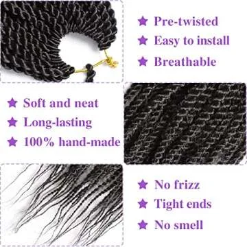 VIOLET Senegalese Twist Crochet Hair For Black Women 18 Inch Crochet Hair Pre Looped 20 Strands A Pack Crochet Braids For Black Women 9 Packs Crochet Twist Hair Hairstyles For Black Hair(18 Inch,1B)