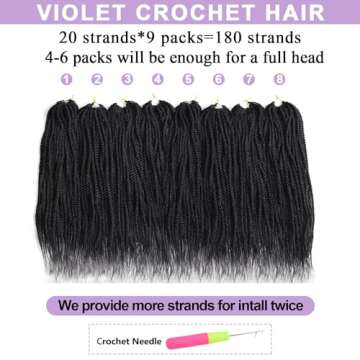 VIOLET Senegalese Twist Crochet Hair For Black Women 18 Inch Crochet Hair Pre Looped 20 Strands A Pack Crochet Braids For Black Women 9 Packs Crochet Twist Hair Hairstyles For Black Hair(18 Inch,1B)