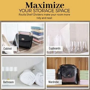 ROUFA 4Pcs Clear Acrylic Shelf Dividers, Adjustable Closet Organizer Fit for Any Thickness of Shelves, Multi-Purpose Wood Shelf Separators for Bedroom, Kitchen, Office, Bathroom, 11.8''x11''