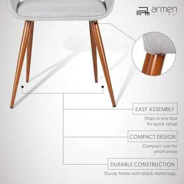 Armen Living Panda Mid Century Modern Dining Chair For Kitchen Office Desk Vanity in Gray Fabric Upholstery and Walnut Wood Finish