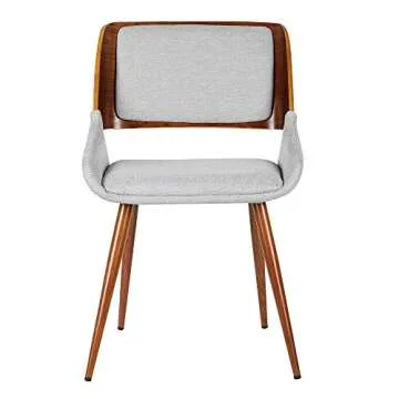 Armen Living Panda Mid Century Modern Dining Chair For Kitchen Office Desk Vanity in Gray Fabric Upholstery and Walnut Wood Finish