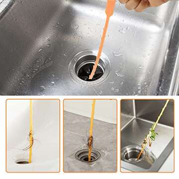 Eucredy 6 Pack Drain Clog Remover, 25 Inch Sink Drain Cleaner Tool (3pcs) and 20 Inch Shower Drain Hair Catcher Snake (3pcs), Drain Auger Cleaning Tool for Kitchen, Bathroom, Sewer, Bathtub, Sink