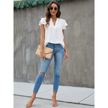 Elegant Blooming Jelly V Neck Ruffle Sleeve Blouse