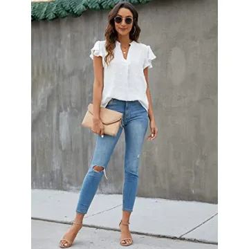 Elegant Blooming Jelly V Neck Ruffle Sleeve Blouse