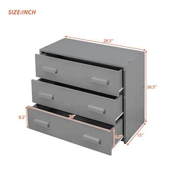 SOFTSEA Twin Size Loft Bed with Cabinet and Storage Drawers, Solid Wood Low Loft Bed Frame with Guardrails, Playhouse Bed with Built-in Ladder for Boys and Girls Bedroom, Easy Assembly, Grey