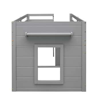 SOFTSEA Twin Size Loft Bed with Cabinet and Storage Drawers, Solid Wood Low Loft Bed Frame with Guardrails, Playhouse Bed with Built-in Ladder for Boys and Girls Bedroom, Easy Assembly, Grey