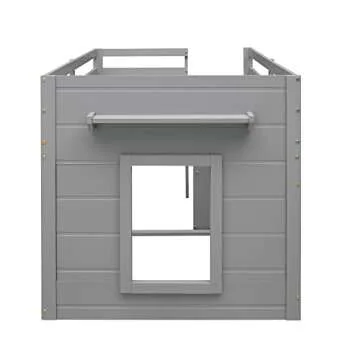 SOFTSEA Twin Size Loft Bed with Cabinet and Storage Drawers, Solid Wood Low Loft Bed Frame with Guardrails, Playhouse Bed with Built-in Ladder for Boys and Girls Bedroom, Easy Assembly, Grey