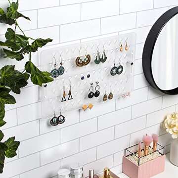 JACKCUBE DESIGN Wall Mount Earring Holder Organizer – Frosted Acrylic Jewelry Display Rack with 94...