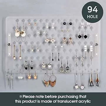 JACKCUBE DESIGN Wall Mount Earring Holder Organizer – Frosted Acrylic Jewelry Display Rack with 94 Holes (Frosted, 15.7 x 9.4 x 0.9 inches) - MK201B