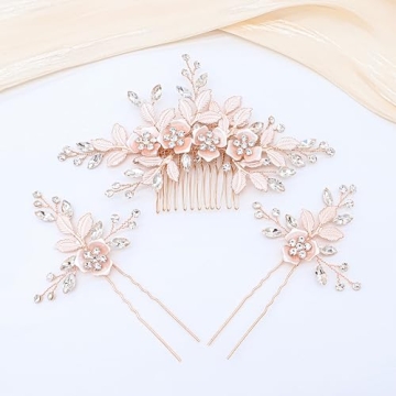 Elegant Oriamour Bridal Hair Pins Set of 3 - Rose Gold