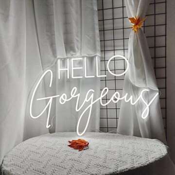 Hello Gorgeous Neon Signs for Wall Decor, 16.9 * 10.7 Inches Hello Gorgeous Neon Lights for Home Par...