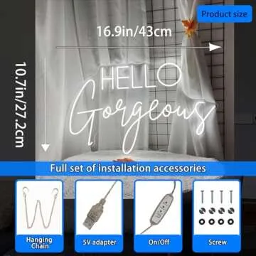 Hello Gorgeous Neon Signs for Wall Decor, 16.9 * 10.7 Inches Hello Gorgeous Neon Lights for Home Party Wedding Bar Club Gifts, Neon Sign Wall Decorations Home Party Decor, INSNEnN
