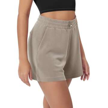 ODODOS Modal Soft Relaxed Shorts for Women Adjustable Shockcord High Waist Casual Shorts with Pockets, Khaki, X-Small