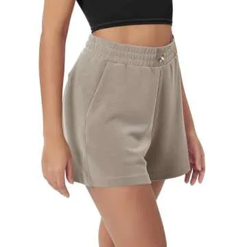 ODODOS Modal Soft Relaxed Shorts for Women Adjustable Shockcord High Waist Casual Shorts with Pockets, Khaki, X-Small