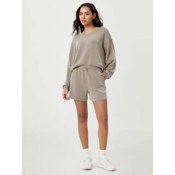 ODODOS Modal Soft Relaxed Shorts for Women Adjustable Shockcord High Waist Casual Shorts with Pockets, Khaki, X-Small