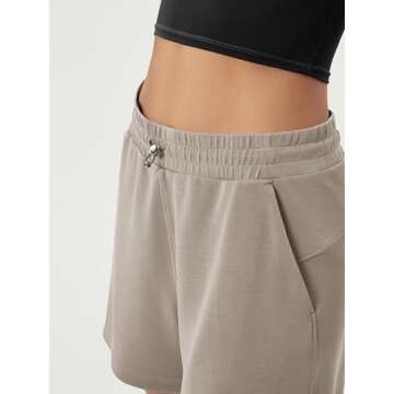 ODODOS Modal Soft Relaxed Shorts for Women Adjustable Shockcord High Waist Casual Shorts with Pockets, Khaki, X-Small