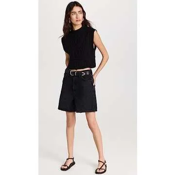 Madewell Western Chunky Buckle Belt For Women - Cow Leather Construction With Buckle Closure, Outdoor Casual and Supportive Belt True Black SM One Size