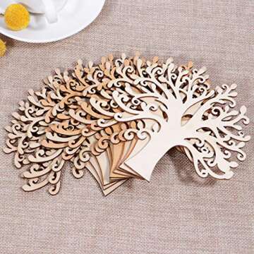 WINOMO Blank Wooden Wood Shapes Family Tree Wooden Craft Tree Embellishments for DIY Crafts - 10pcs