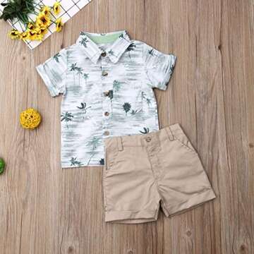 Ledy Champswiin Toddler Boy Summer Outfits Button Down Short Sleeve Floral Shirts & Casual Shorts 1-...