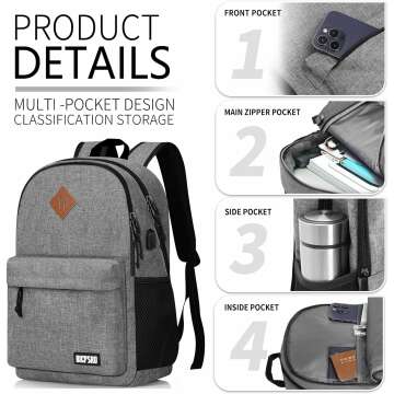 Lightweight 15.6" Laptop Backpack with USB Charging